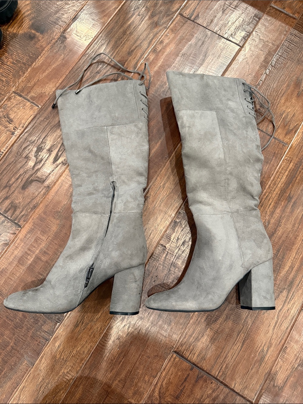 Reaction Kenneth Cole Gray Suede Over-the-Knee Block Heel Boots